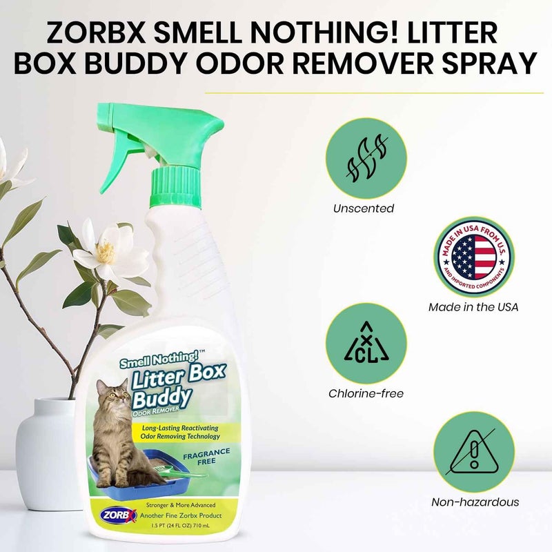 ZORBX Unscented Cat Litter Deodorizer Spray 24 Fl Oz â€“ Fast-Acting Cat Litter Box Deodorizer for Strong Urine Odor & Cat Litter Odor Control - Advanced Pet Odor Remover & Stronger Odor Neutralizer - Image 2
